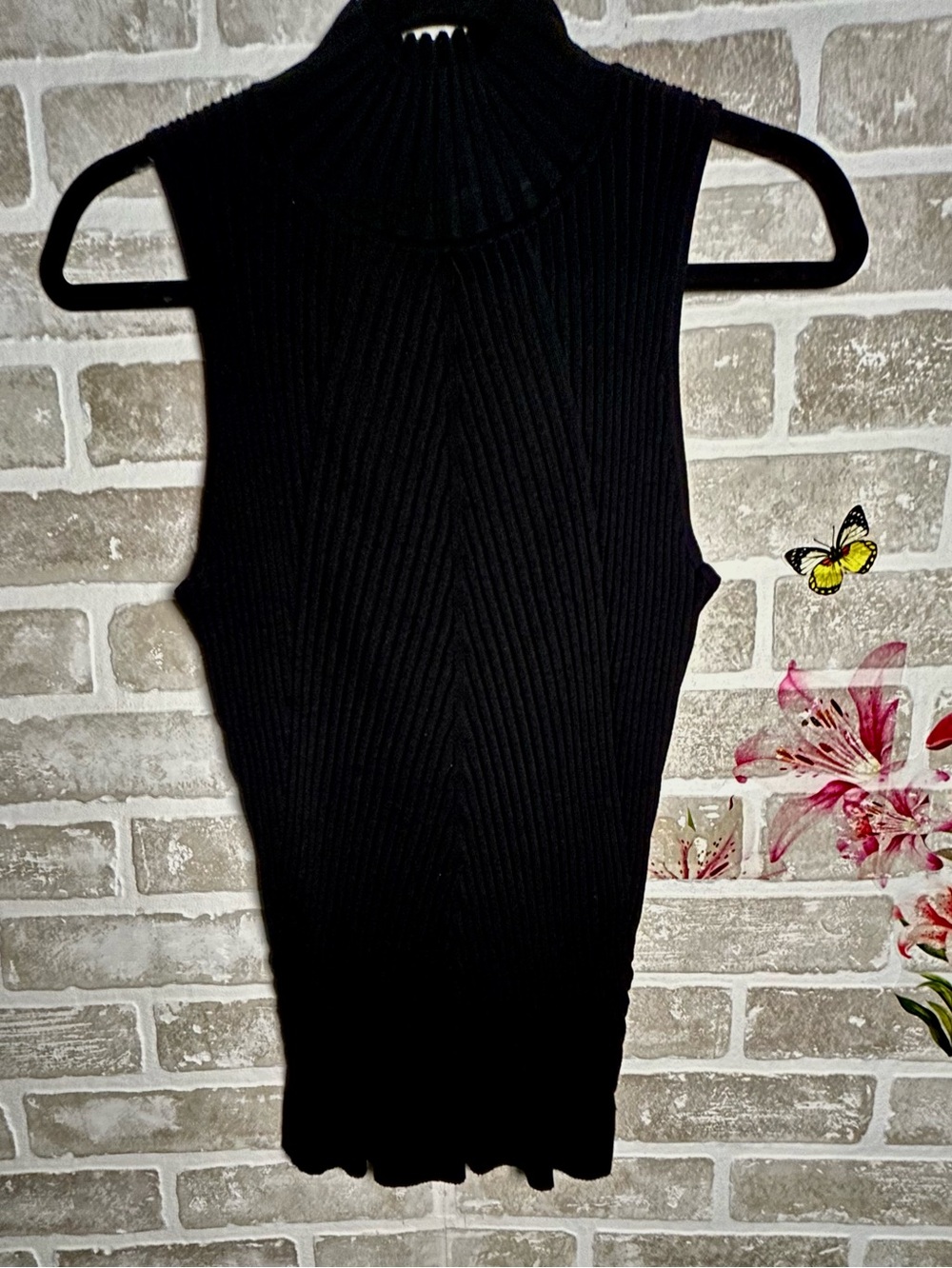 INC International Concepts Black Ribbed Sleeveless Turtleneck Top